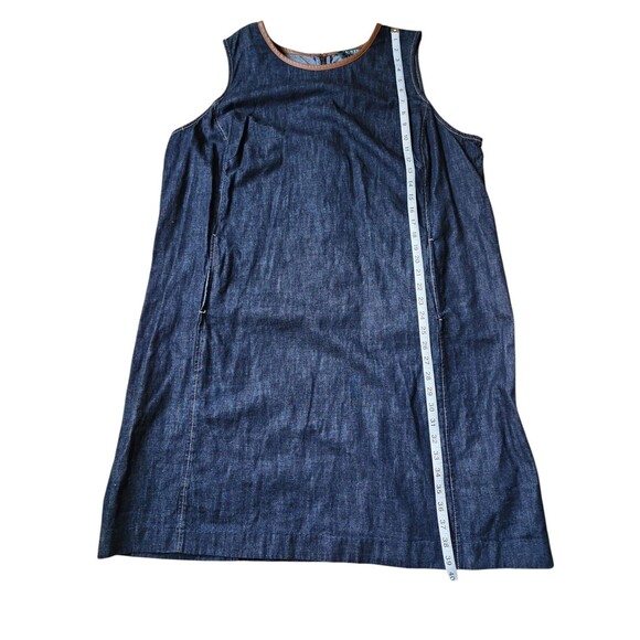 Lauren Ralph Lauren Shift Dress Womens 22W Dark Wash Denim Sheep Leather Trim - Picture 7 of 9